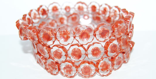 Table Cut Round Beads Hawaii Flowers, (Lava Glass 43621), Glass, Czech Republic