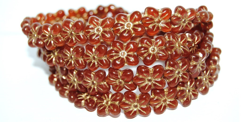 Flower Pressed Glass Beads, Opal Orange 54202 (11000 54202), Glass, Czech Republic
