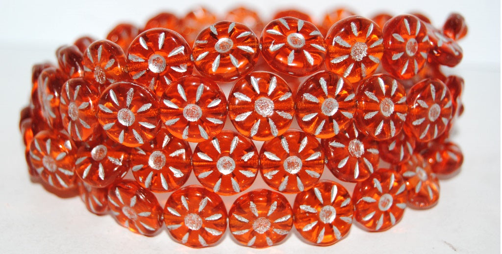 Flower Pressed Glass Beads, Transparent Orange 54201 (90020 54201), Glass, Czech Republic