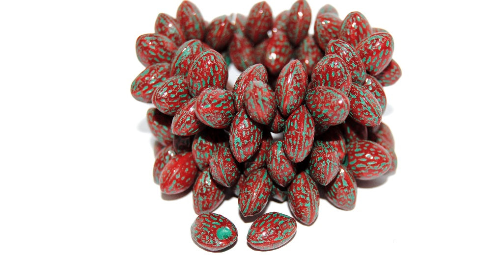 Strawberry Friut Pressed Glass Beads, Opal Red 46450 (91250 46450), Glass, Czech Republic