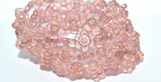 Flower Pressed Glass Beads, Transparent Pink 54200 (70200 54200), Glass, Czech Republic