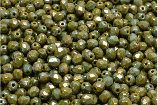 Facettierte, feuerpolierte runde Perlen, Grüner Nebel (53420-15001), Glas, Tschechische Republik
