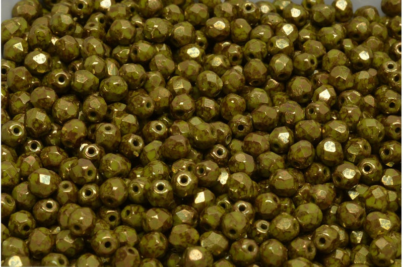 Faceted Fire Polished Round Beads, Green Terracotta Violet (53420-15496), Glass, Czech Republic