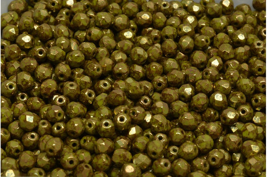 Facettierte, feuerpolierte runde Perlen, Grün Terrakotta Violett (53420-15496), Glas, Tschechische Republik
