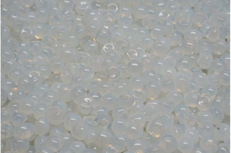 Mushroom Button Beads, Opal White (01000), Glass, Czech Republic