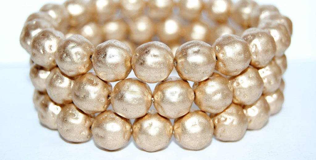 Round Pressed Glass Beads Orange Fruit, Gold Colored (1710), Glass, Czech Republic