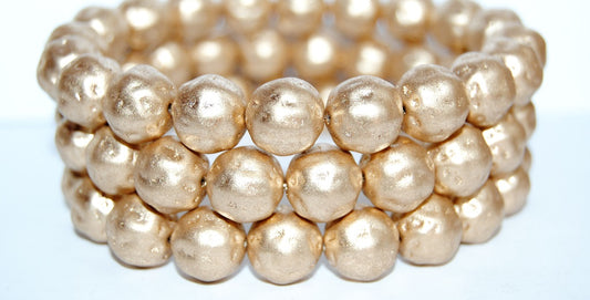 Round Pressed Glass Beads Orange Fruit, Gold Colored (1710), Glass, Czech Republic