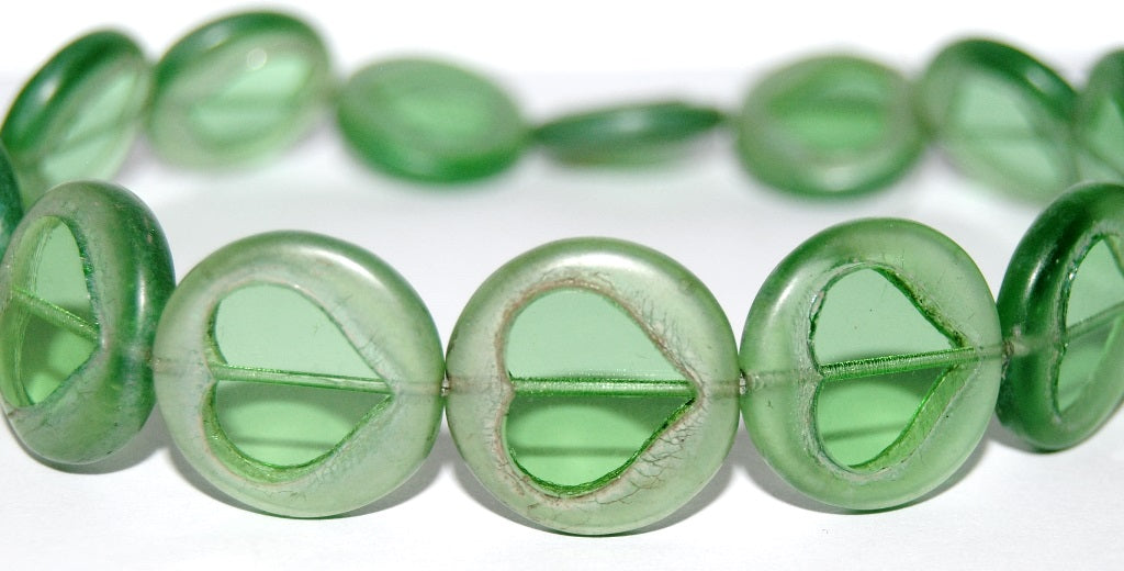 Table Cut Round Beads With Heart, Transparent Green Mixed Colors Matte Hematite (50110 Mix M 14400), Glass, Czech Republic