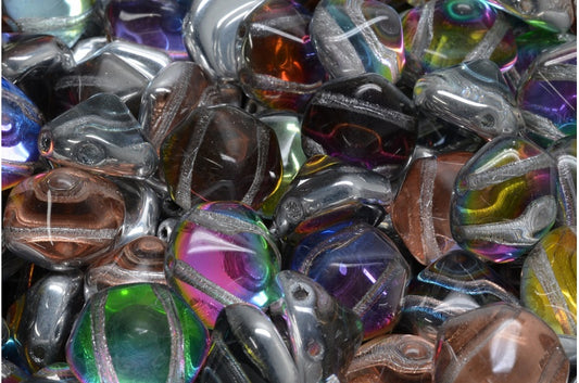 2 孔六角金字塔珠，水晶 20000 (00030-20000)，玻璃，捷克共和国