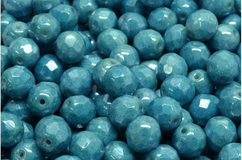 Fire Polish Faceted Round Beads 2mm, Chalk White Luster Blue Full Coated (03000-14464), Glass, Czech Republic