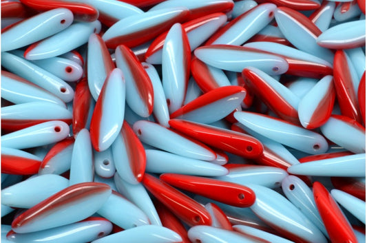 Dagger Beads, Blue Opaque Red (63000-93200), Glass, Czech Republic