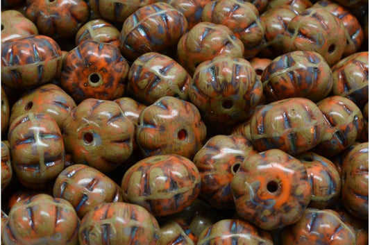 Pumpkin Beads, Opaque Yellow Travertin (93120-86800), Glass, Czech Republic