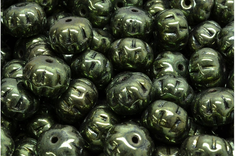 Pumpkin Beads, Black Luster Red Full Coated (23980-14495), Glass, Czech Republic