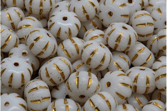 Pumpkin Beads, White Gold Lined (02010-54302), Glass, Czech Republic