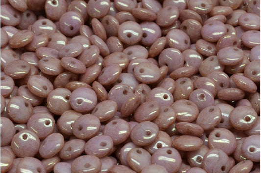 レンズ豆ビーズ、ホワイトラスターレッドフルコーティング（02010-14495）、ガラス、チェコ共和国