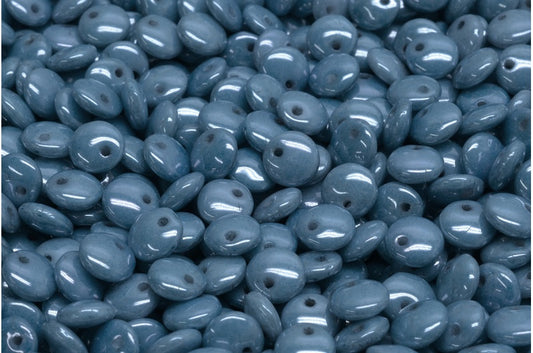 レンズ豆ビーズ、ホワイトラスターブルーフルコーティング（02010-14464）、ガラス、チェコ共和国