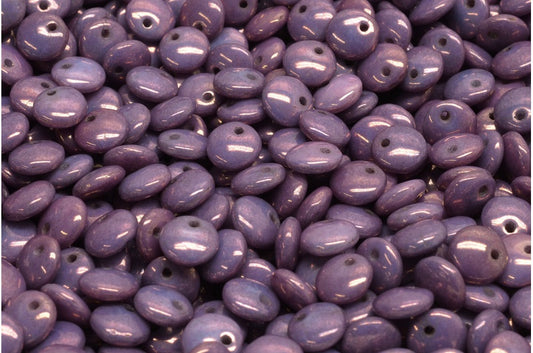 レンズ豆ビーズ、白紫（02010-15726）、ガラス、チェコ共和国