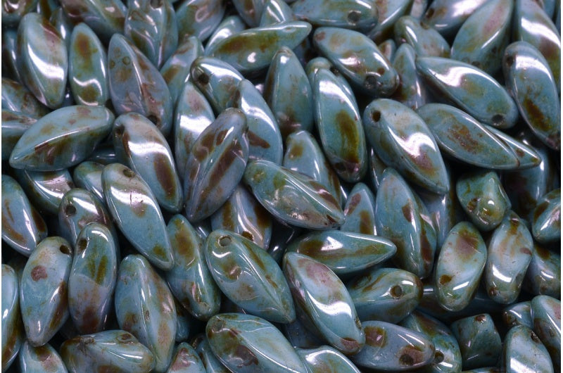 Twist Beads, White Stain With Luster Blue (02010-65431), Glass, Czech Republic