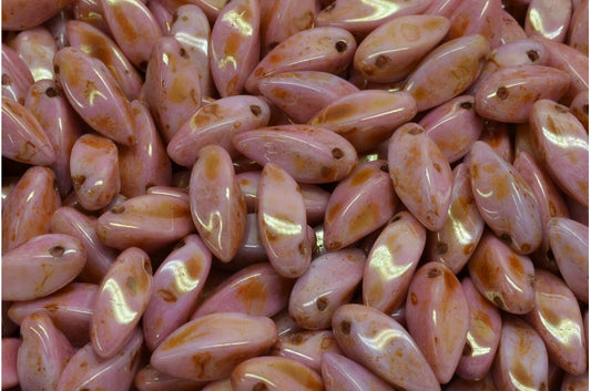 Twist Beads, White Stain With Luster Red (02010-65491), Glass, Czech Republic