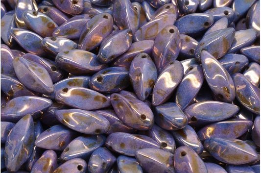 Twist Beads, White Stain With Luster Violet (02010-65426), Glass, Czech Republic