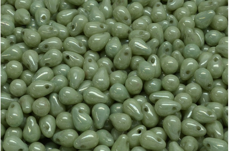 Drop Beads, White Luster Green Full Coated (02010-14457), Glass, Czech Republic