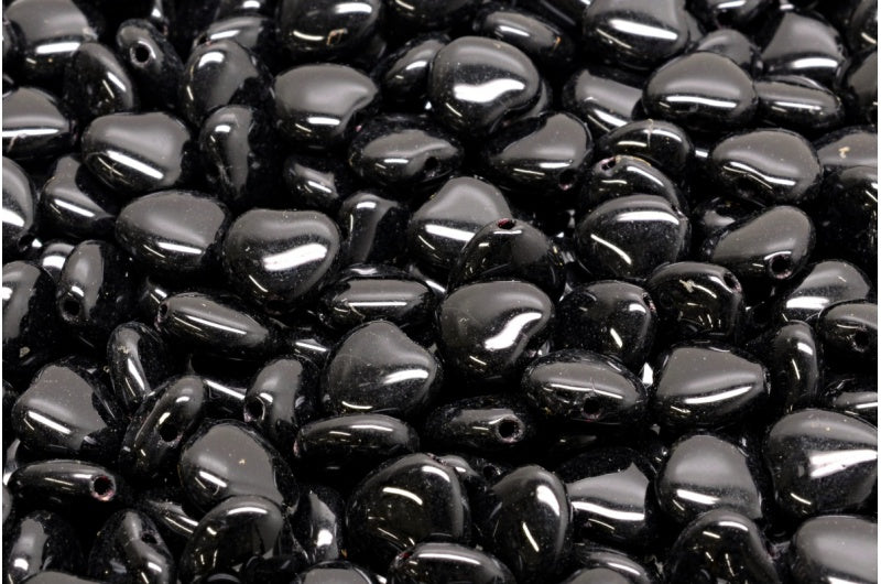 ハートビーズ、黒（23980）、ガラス、チェコ共和国