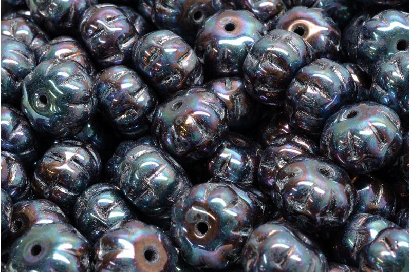 Pumpkin Beads, Black Nebula (23980-15001), Glass, Czech Republic