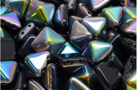 Pyramid Stud 珠，黑色水晶 Vitrail 中等涂层 (23980-28101)，玻璃，捷克共和国