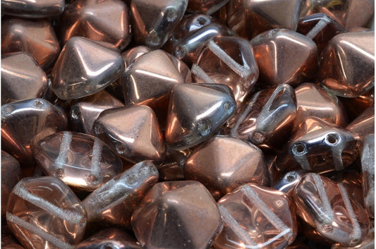 2 孔六角金字塔珠，水晶玫瑰金卡普里岛 (00030-27101)，玻璃，捷克共和国