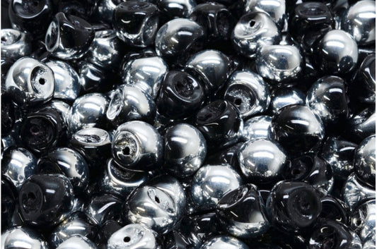 Mushroom Button Beads, Black Crystal Silver Half Coating (23980-27001), Glass, Czech Republic