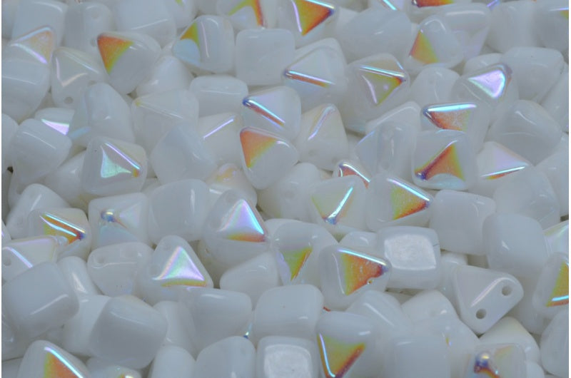 Pyramid Stud Beads, White Ab (02010-28701), Glass, Czech Republic