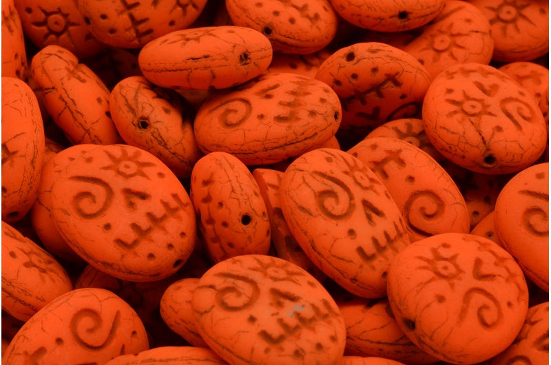 Woodoo Funny Face Beads, White Orange Black Lined (02010-25122-46441), Glass, Czech Republic