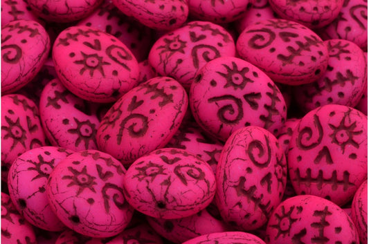 Woodoo Funny Face Beads, White Neon Pink  Black Lined (02010-25123-46441), Glass, Czech Republic
