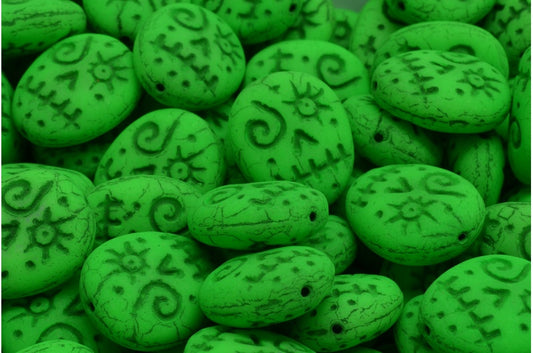 Woodoo Funny Face Beads, White Neon Green  Black Lined (02010-25124-46441), Glass, Czech Republic