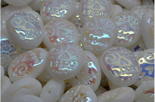 Woodoo Funny Face Beads, White Ab Full (2X Side) (02010-28703), Glass, Czech Republic
