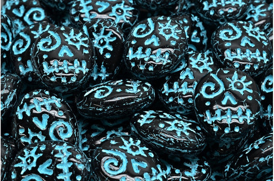 Woodoo 搞笑面珠，黑色浅蓝色内衬 (23980-54308)，玻璃，捷克共和国