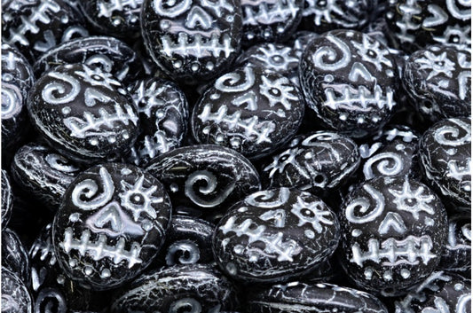 Woodoo Funny Face Beads, Black Silver Lined (23980-54301), Glass, Czech Republic