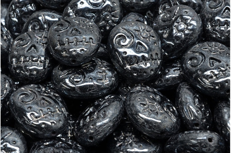 Woodoo 搞笑面珠，黑色赤铁矿(23980-14400)，玻璃，捷克共和国– bcv.glass