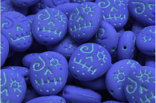 Woodoo Funny Face Beads, Undurchsichtiges Blau Matt Hellblau gefüttert (33040-84100-54308), Glas, Tschechische Republik