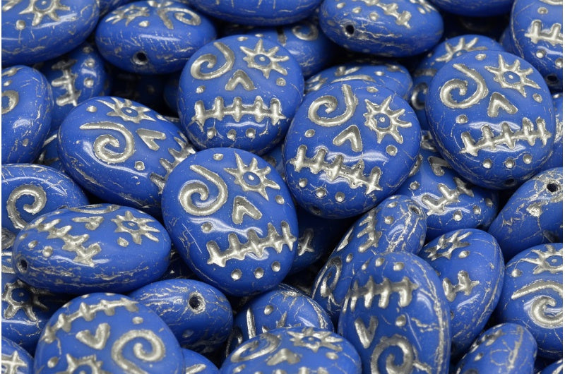 Woodoo Funny Face Beads, Opaque Blue Matte Silver Lined (33040-84100-54301), Glass, Czech Republic