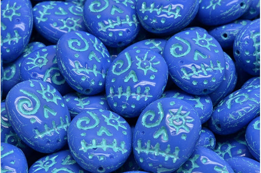 Woodoo Funny Face Beads, Opaque Blue Light Blue Lined (33040-54308), Glass, Czech Republic