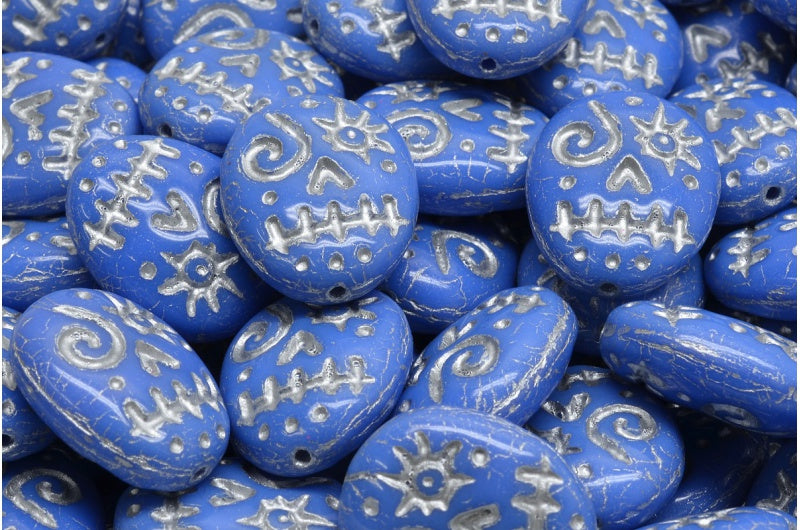 Woodoo Funny Face Beads, Opaque Blue Silver Lined (33040-54301), Glass, Czech Republic