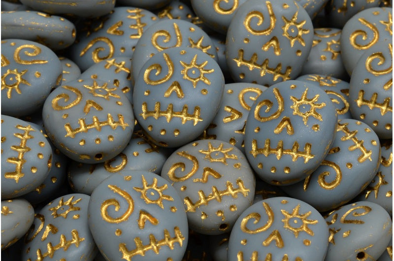 Woodoo Funny Face Beads, Opaque Gray Matte Gold Lined (43030-84100-54302), Glass, Czech Republic