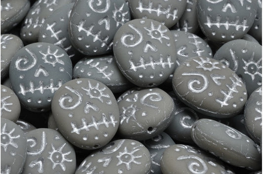 Woodoo Funny Face Beads, Opaque Gray Matte Silver Lined (43030-84100-54301), Glass, Czech Republic