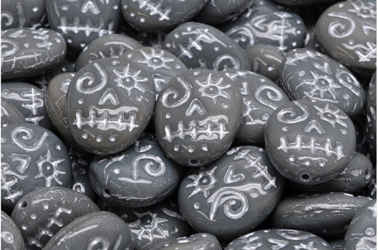 Woodoo Funny Face Beads, Opaque Gray Silver Lined (43030-54301), Glass, Czech Republic
