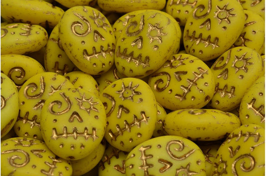 Woodoo Funny Face Beads, Yellow Matte Gold Lined (83120-84100-54302), Glass, Czech Republic