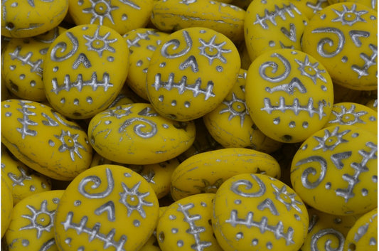 Woodoo Funny Face Beads, Yellow Matte Silver Lined (83120-84100-54301), Glass, Czech Republic