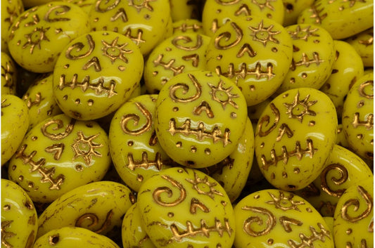 Woodoo Funny Face Beads, Yellow Gold Lined (83120-54302), Glass, Czech Republic