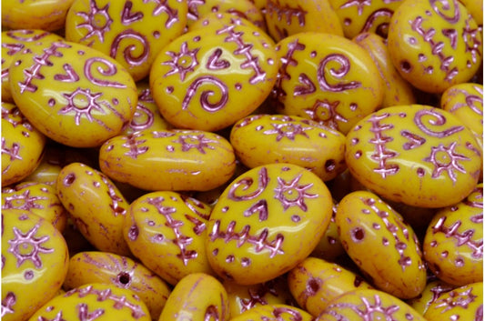 Woodoo Funny Face Beads, Yellow Pink Lined (83120-54321), Glass, Czech Republic