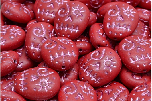 Woodoo Funny Face Beads, undurchsichtiges Rot, mattrosa gefüttert (93210-84100-54321), Glas, Tschechische Republik